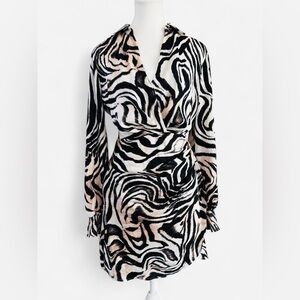 Anthropologie Zebra Print Wrap Mini Dress Size 6 Long Sleeve Twist Front